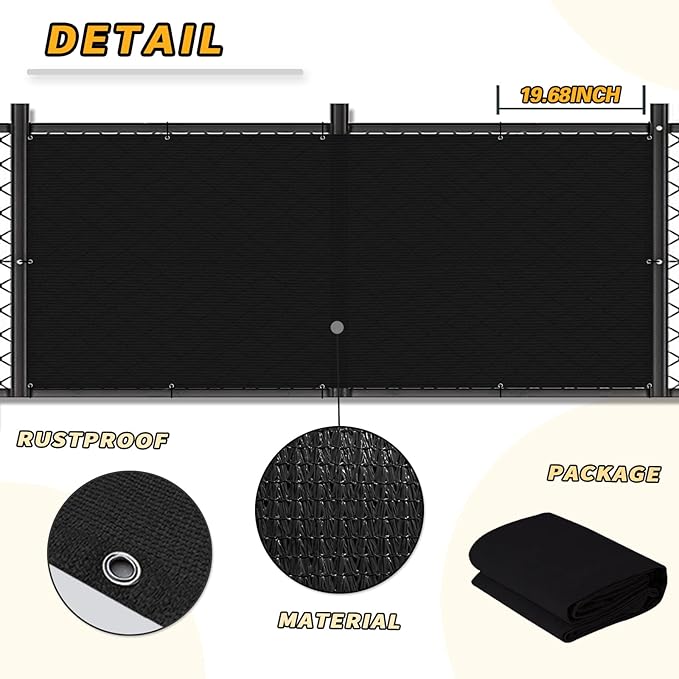 LOVE STORY 3.3'x19.7' Black Balcony Screen Privacy Fence Cover UV Protection - Image 6