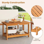 Tangkula Outdoor Acacia Wood Coffee Table, Patio 29.5” Rectangle Slatted 2 Tier - Image 7