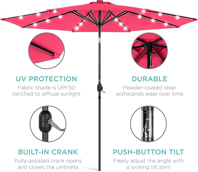 Best Choice Products 10ft Solar Polyester LED Lighted Patio Umbrella w/Tilt - Image 5