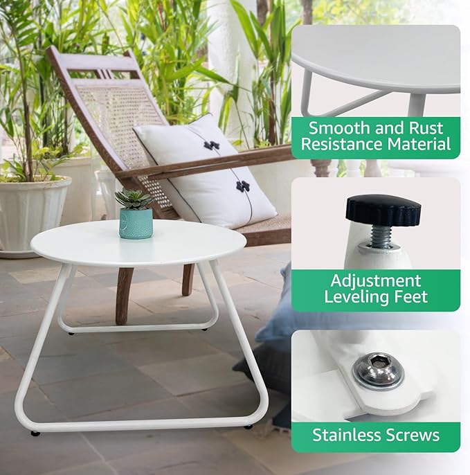 Patio Outdoor Coffee Table Set of 2, Weather Resistant Steel Round End Tables - Image 5