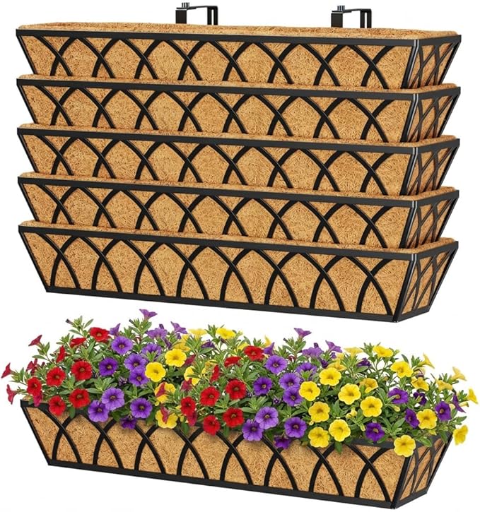 Y&M 30 Inch Fence Metal Hanging Flower Planter Window Basket Deck Railing by YM