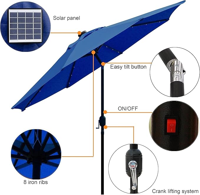 Blissun 9 ft Solar Umbrella 32 LED Lighted Patio Umbrella Table Market Umbrella - Image 2