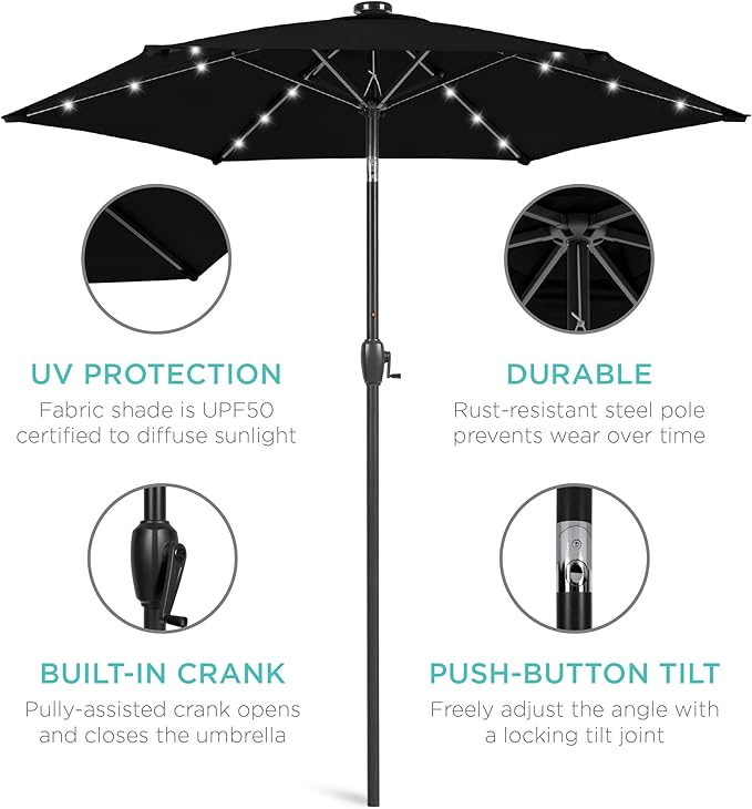 Best Choice Products 7.5ft Outdoor Solar Market Table Patio Umbrella - Image 5