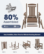 KINGYES HDPE Outdoor Rocking Chair, Widened Seat Patio Rocking Chair, Oversized - Image 8