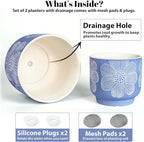 YBX 8 Inch + 6 Inch White Flower Pattern Plant Pots, Sand Glazed Ceramic Planter - Image 4