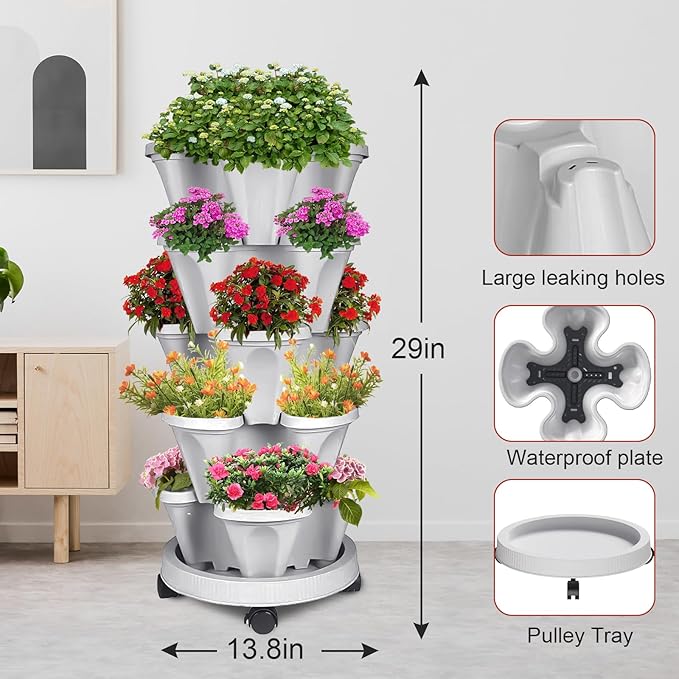Vertical Strawberry Planter-5 Tier Stackable Herb Tower Planters Stacking - Image 2