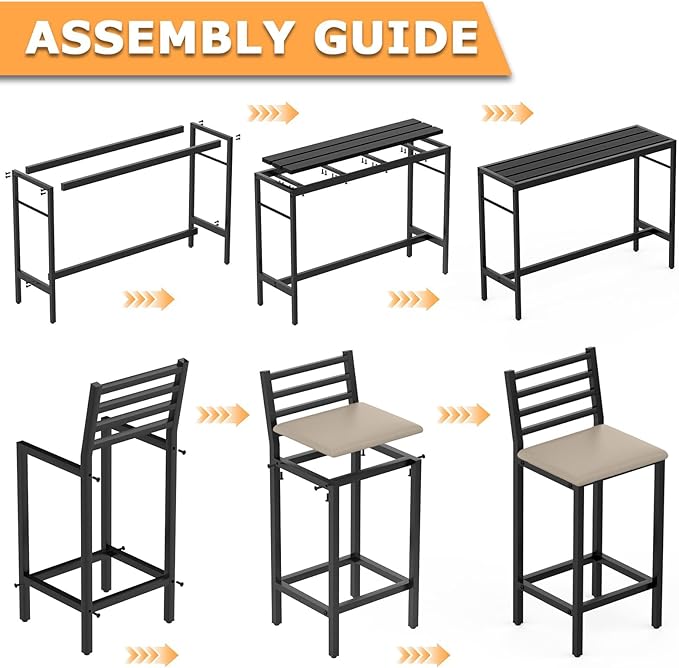 Outdoor Patio Bar Set 3 Piece, 2 Cushioned 41" Bar Stools, Metal Bar Table and - Image 5
