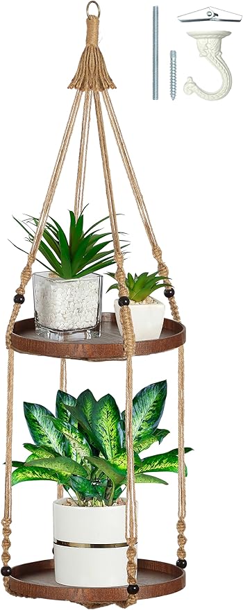 2 Tier Macrame Plant Hanger | Plant Hanger Indoor, Hanging Planter | Hanging by Shineloha