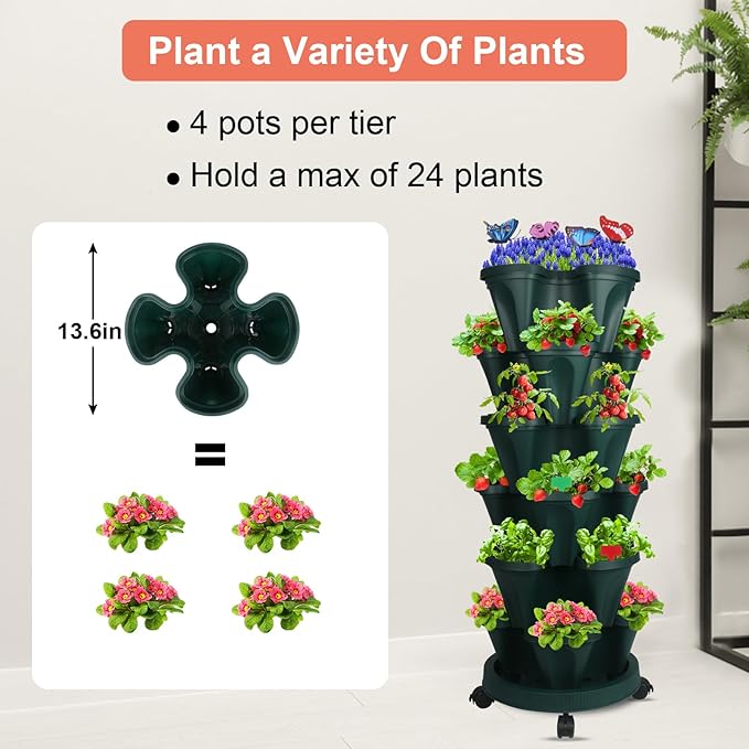 GameXcel Vertical Planter, 6 Tier Stackable Strawberry Planter - Image 7