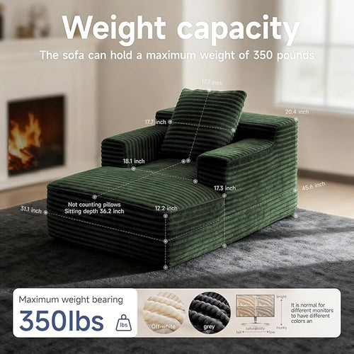45'' Chaise Lounge Chair Indoor, Corduroy Upholstered Boneless Sofa Bed - Image 2