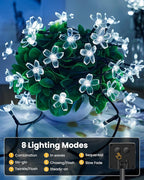 Brightown 2 Pack Total 52FT 120 LED Solar String Lights Flower Outdoor - Image 2
