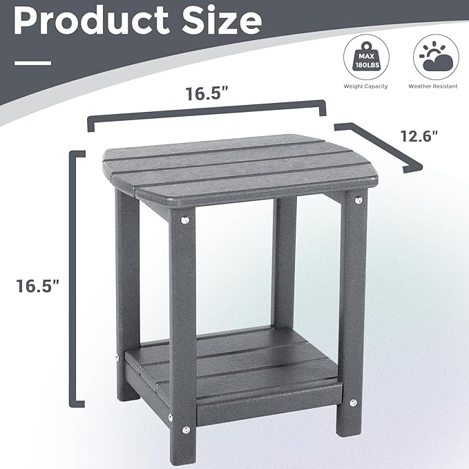 Adirondack Square Outdoor Side Table, 2-Tier Storage Patio Side Table, HDPE End - Image 3