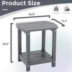 Adirondack Square Outdoor Side Table, 2-Tier Storage Patio Side Table, HDPE End - Image 3