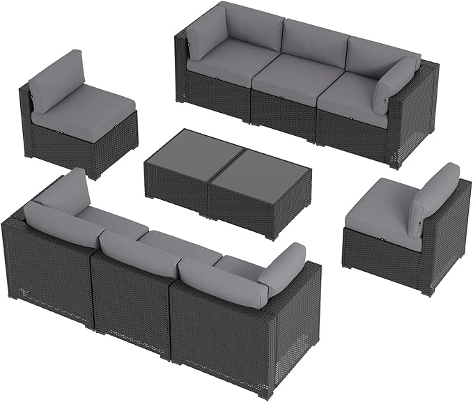 Aoxun 10 Piece Patio Furniture Set Wicker Rattan Patio Sectional Sofa Set - Image 7