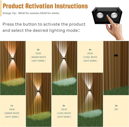 2-Pack Solar Fence Lights, Up & Down Lighting, 50LM/25LM Dual Brightness - Image 2