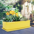 Vencer 14 Inch Rectangular Modern Minimalist Ceramic Succulent Planter Pot - Image 5