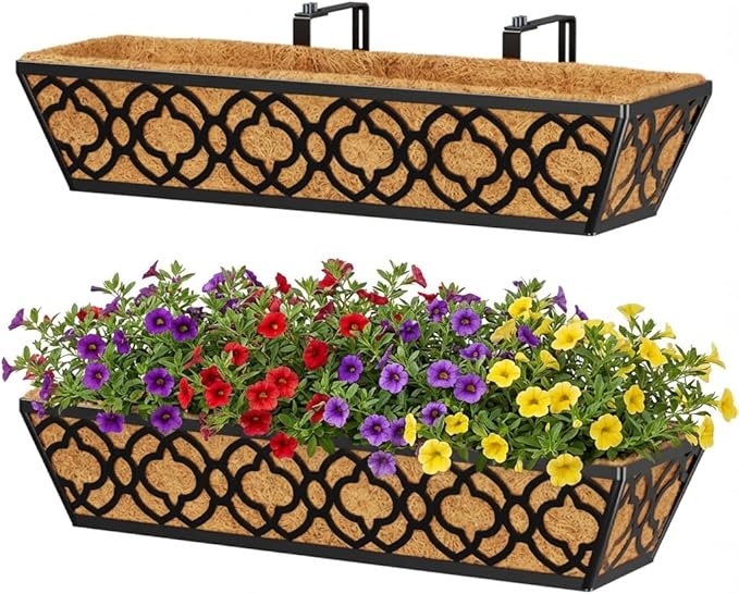 Y&M 24-Inch Window Planter Box 2Pcs Iron Deck Railing by YM
