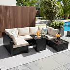 8 Pcs Patio Furniture Set with Fire Pit Table Wicker Outdoor Sectional Sofa by Ophelian