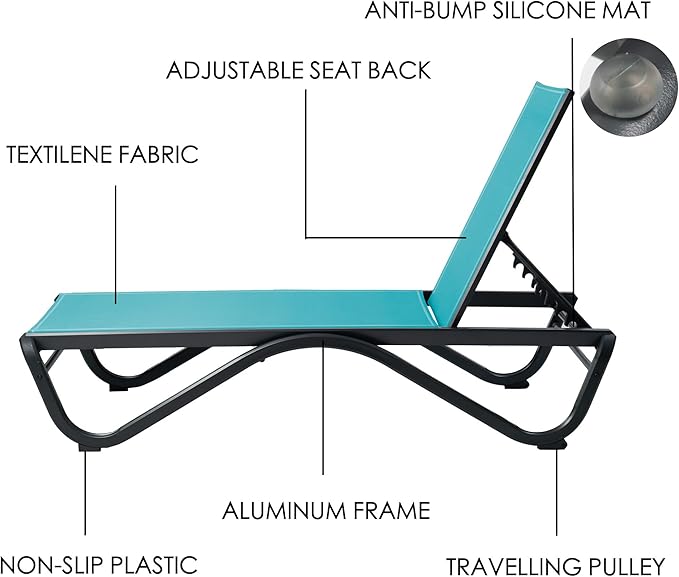 Kozyard Outdoor Chaise Lounge Chair, Full Aluminum Frame, Adjustable Reclining - Image 6