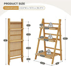 39.4" Foldable Plant Shelf Ladder Shelf, 3 Tier Bamboo Ladder Flower Pot - Image 3