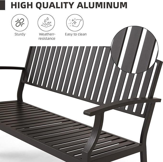 52" Outdoor Bench Weatherproof, Rust-Resistant Aluminum Metal Patio Garden Bench - Image 4