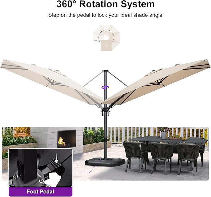 PURPLE LEAF 6.5' X 10' Left-right Tilt Patio Umbrella Outdoor Cantilever Swivel - Image 8
