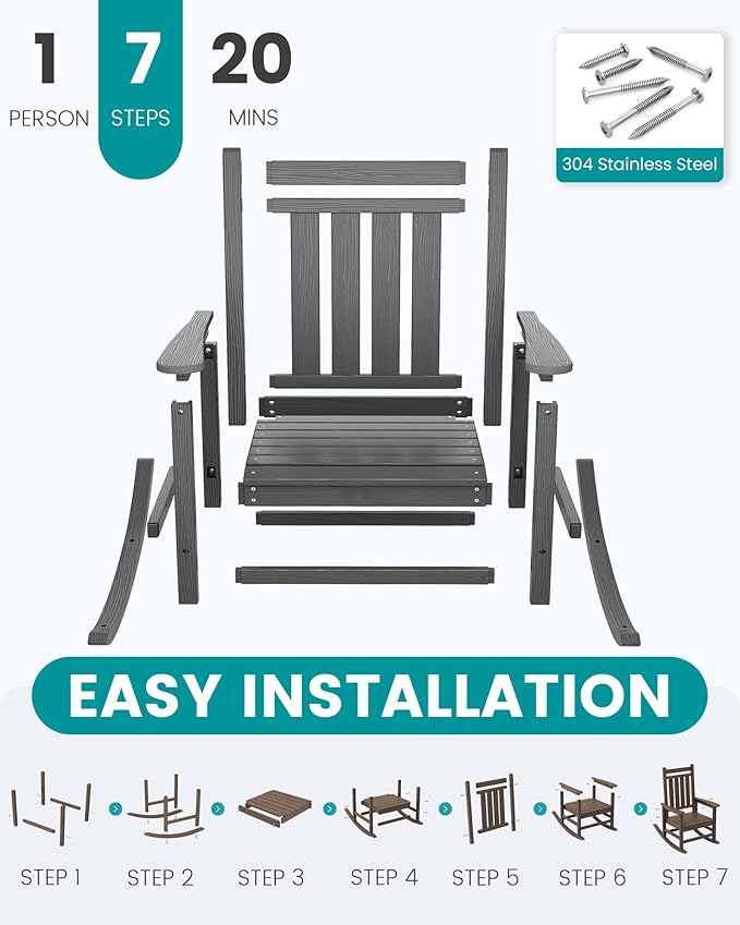 SERWALL Oversized Outdoor Rocking Chair Set of 4, HDPE Rocker - Image 7