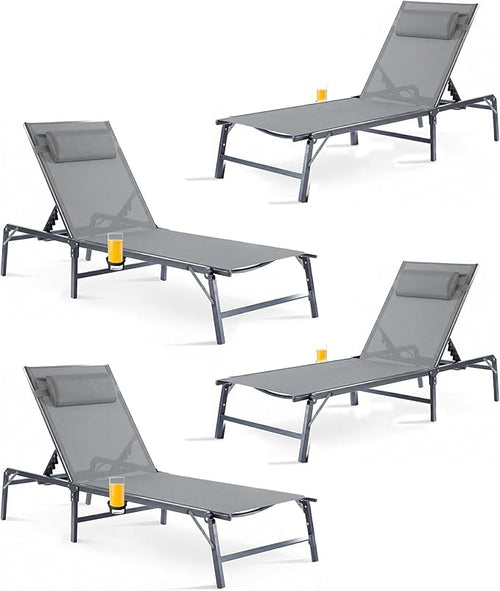 4 Pack Foldable Chaise Lounge Chair by HOMELYM