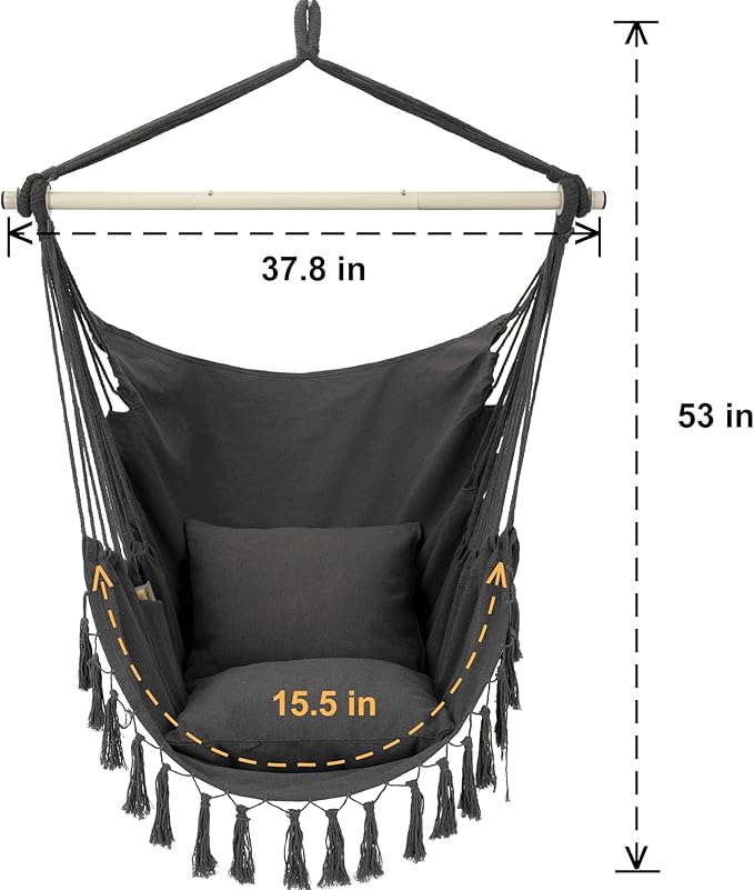 Y- STOP Hammock Chair Hanging Rope Swing, Max 500 Lbs, 2 Cushions Included - Image 4