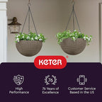 Keter Resin Rattan Set of 2 Round Hanging Planter Baskets - Image 6