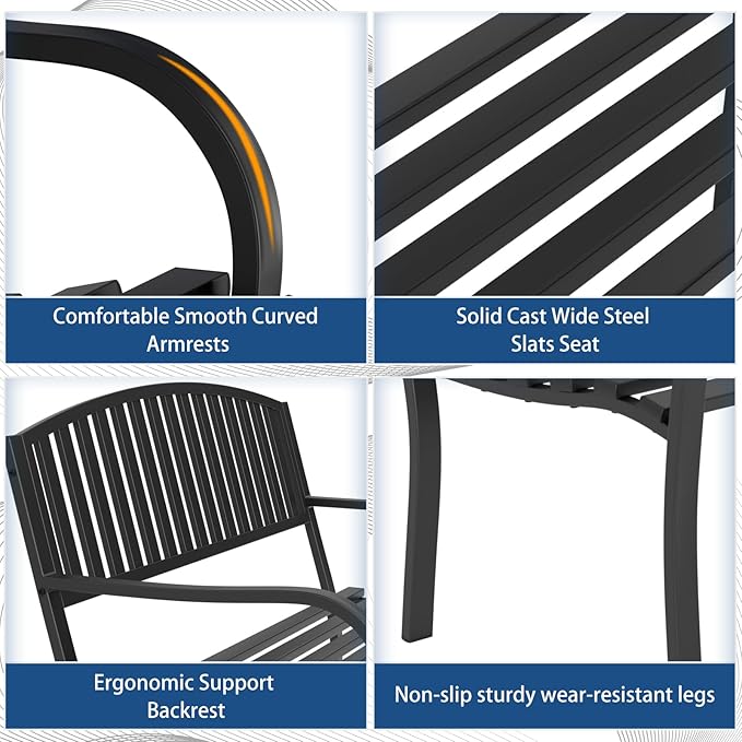 Outdoor Bench Garden Bench, Weatherproof Anti-Rust Heavy-Duty Outside Benches - Image 5
