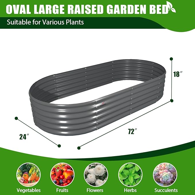 A ANLEOLIFE 6X2X1.5 ft Galvanized Raised Garden Beds Outdoor, Oval Round Metal - Image 6
