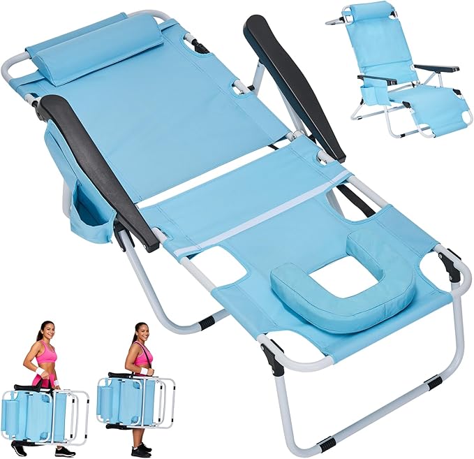 ABORON Tanning Chair with Face Hole, 5-Position Adjustable Reclining Beach by ABORON
