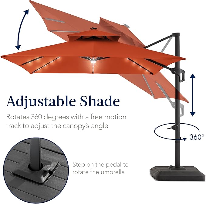 Best Choice Products 9x12ft LED Cantilever Patio Umbrella w/Base Included & - Image 5