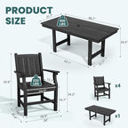 Pamapic 5-Piece Outdoor Dining Set, HDPE Outdoor Rectangular Table and 4 Chairs - Image 8