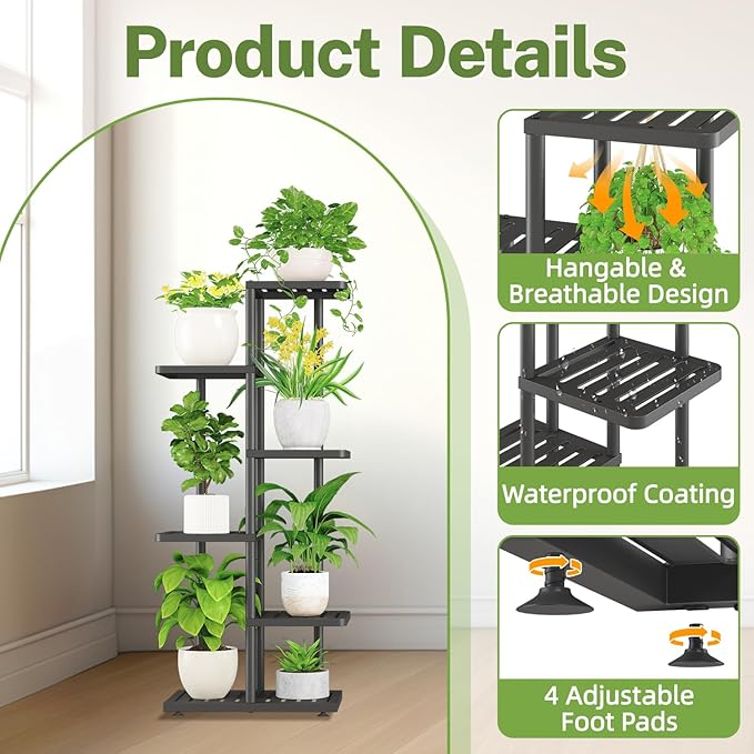 iDavosic.ly Plant Stand with Grow Light Indoor Outdoor, 5-Tier Tall Metal - Image 2
