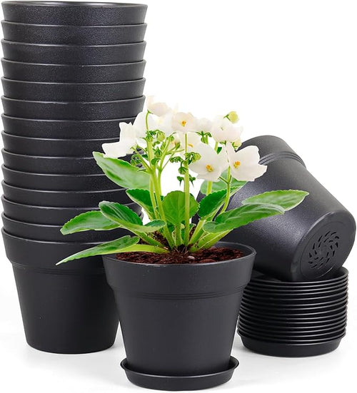 4 inch Small Plastic Nursery Pots, 16 Pack Plant Pots by Meowell