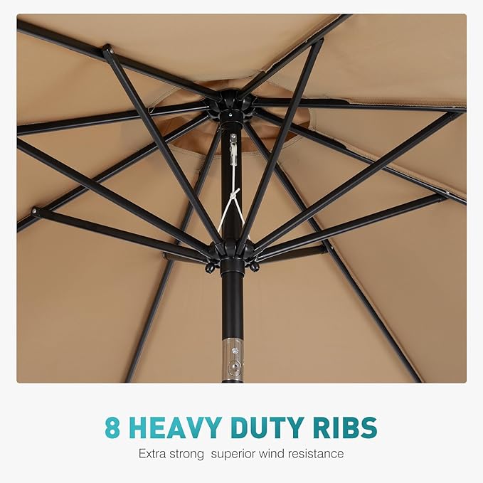OLIXIS 9ft Patio Umbrella with Tilt and Crank Button & 8 Sturdy Ribs Waterproof - Image 4
