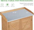 Outdoor Potting Bench with Storage Cabinet and Metal Top, Wood Workstation - Image 3