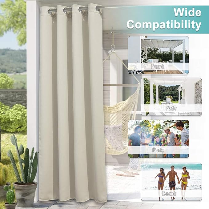 NICETOWN Outdoor Curtain for Patio Waterproof 108" Long, Triple Weave Stainless - Image 4