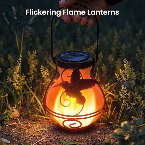 2 Pack Solar Lanterns Outdoor Waterproof Flickering Flame Lights Hummingbird - Image 2