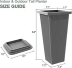 Set of 2 Tall Planters with Drainage Tray, 24 Inch Large Flower Pots - Image 2