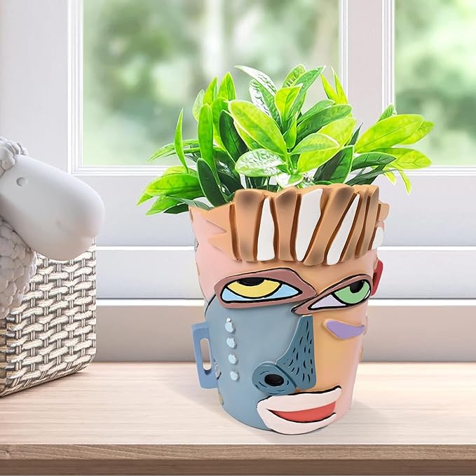 Abstract Face Planters Pots Head, Unique Head Planter - Image 7
