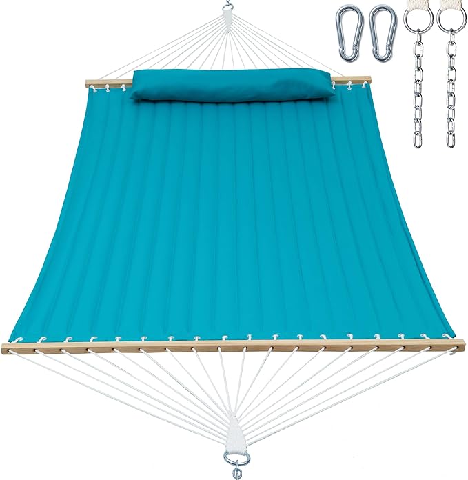 2 Person 12FT Hammocks for Outside, Double Quilted Fabric Outdoor Hammock by GafeteOutdoorLiving