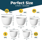 White Gray Plant Pots with Drainage Holes & Saucers 5 Pack, Indoor & Outdoor - Image 2