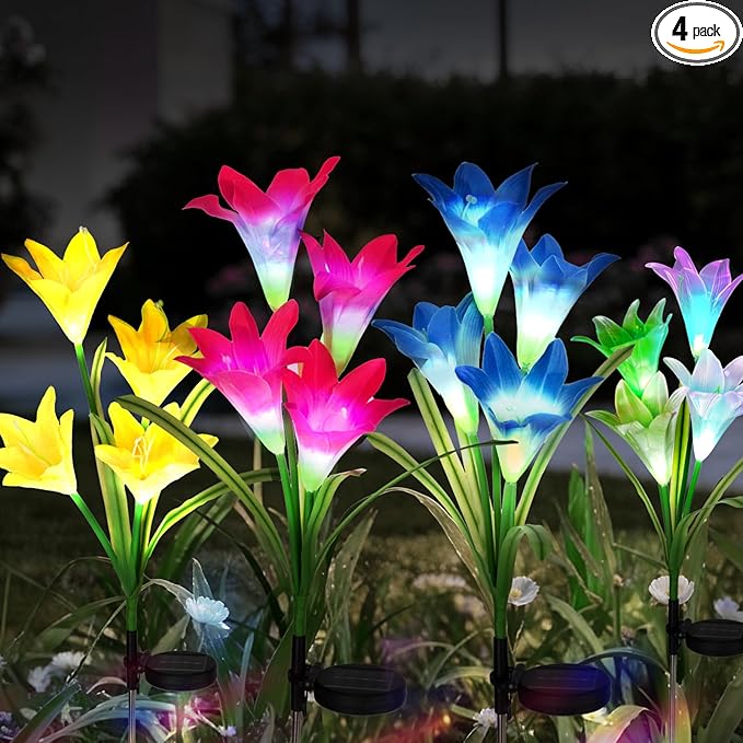 echosari 4 Pack Color Changing Solar Lights Outdoor Waterproof, Solar Lily by echosari