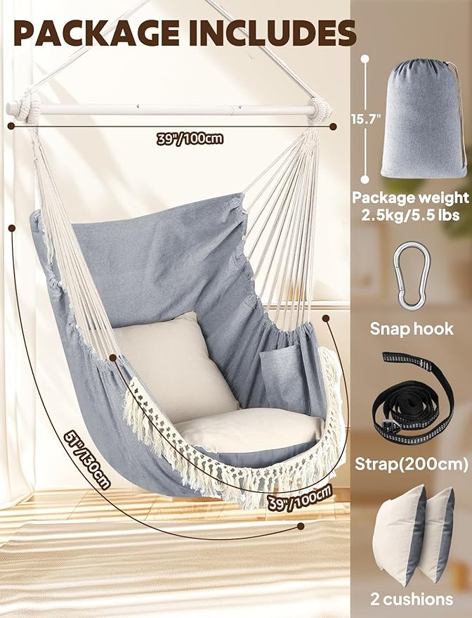 Chihee Hammock Chair Hanging Swing Max 500 Lbs 2 Cushions Included Metal - Image 6
