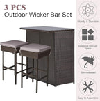 Tangkula Patio Bar Set, 3 Piece Outdoor Rattan Wicker Bar Set - Image 8
