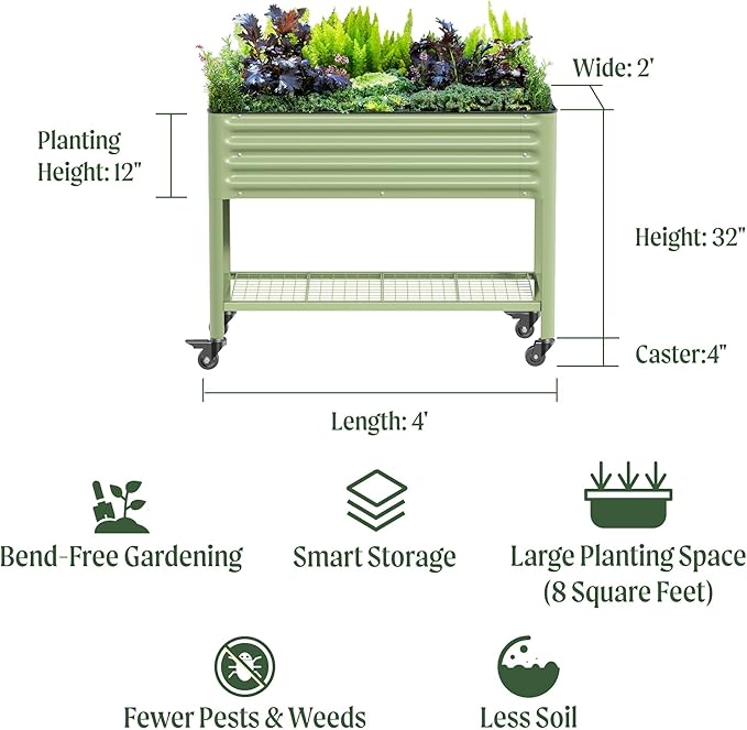 Rolling Elevated Raised Garden Bed-V Series, 700 Lbs Weight Capacity, Outdoor - Image 2
