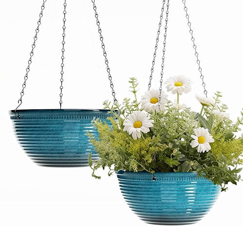 10in Hanging Planters for Indoor and Outdoor Plants, 2 Pack Hanging Planter by LesOasis